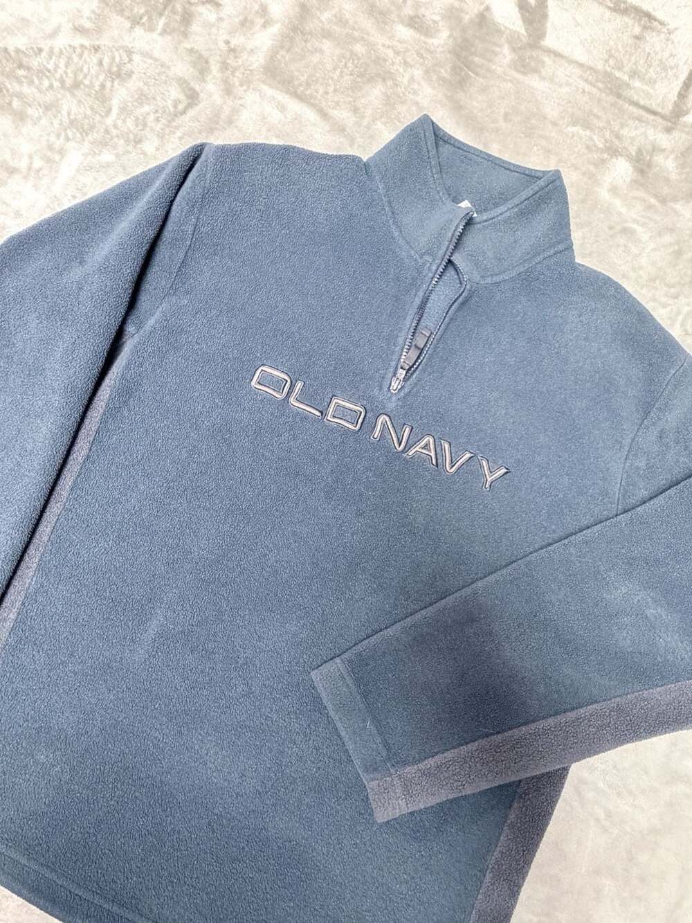 Old Navy Fleece Quarter Zip Pullover Size L Blue/Gray Embroidered Logo